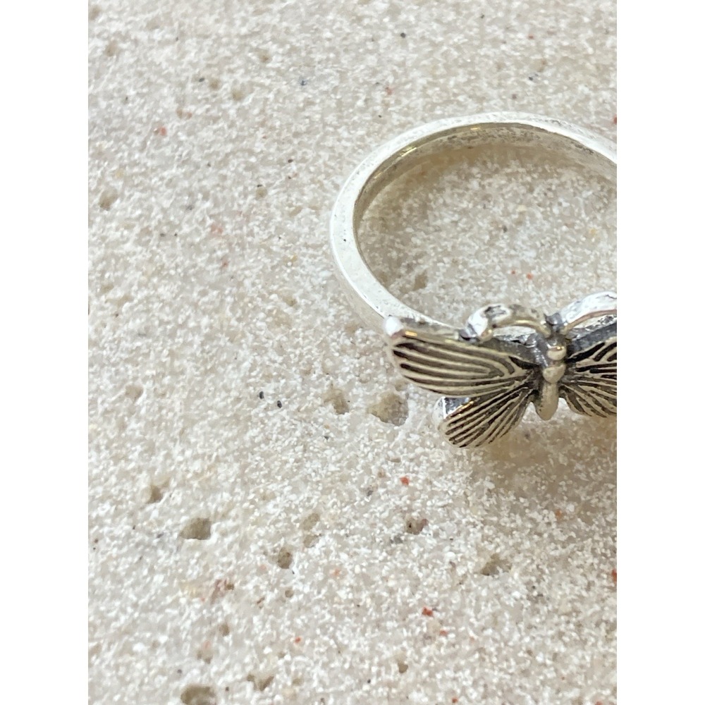 Silver Tone Butterfly Ring Size 7 Engraved Wing Nature Whimsical Fairy Earthy - Picture 2 of 5